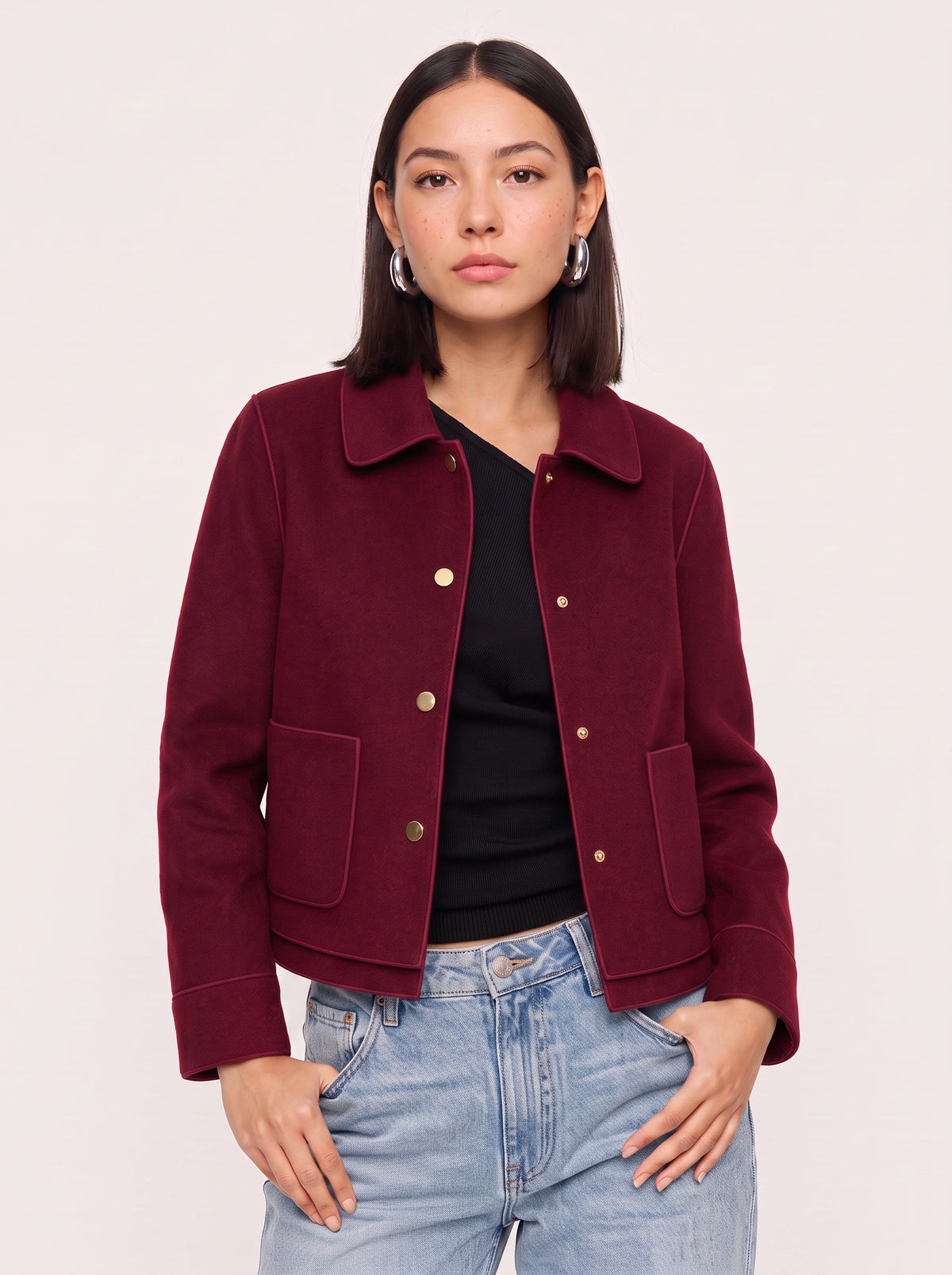 Curvella Collared Crop Jacket – Women Casual Blazer Autumn Workwear Office Tailored Button Front Jacket