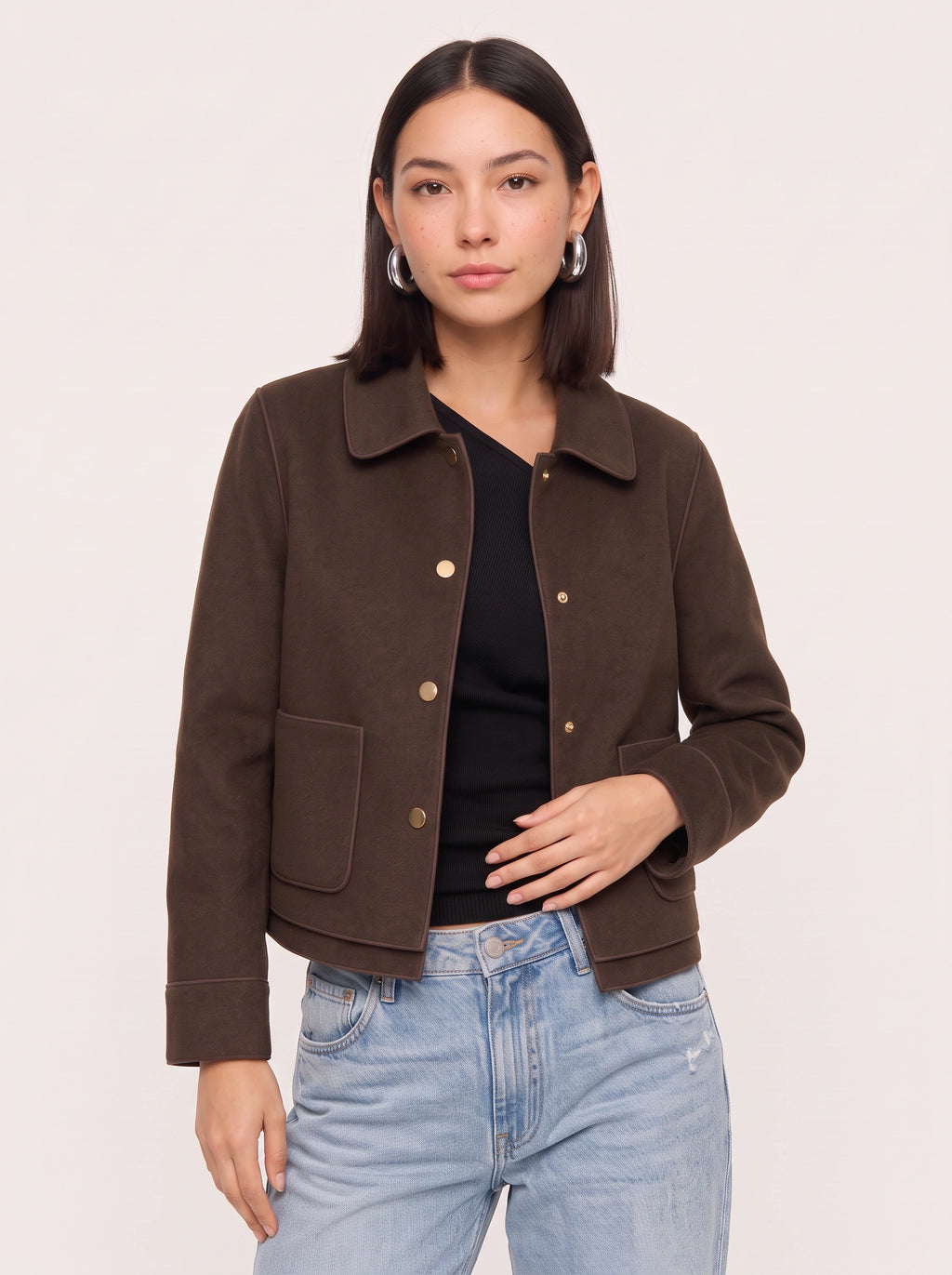 Curvella Collared Crop Jacket – Women Casual Blazer Autumn Workwear Office Tailored Button Front Jacket