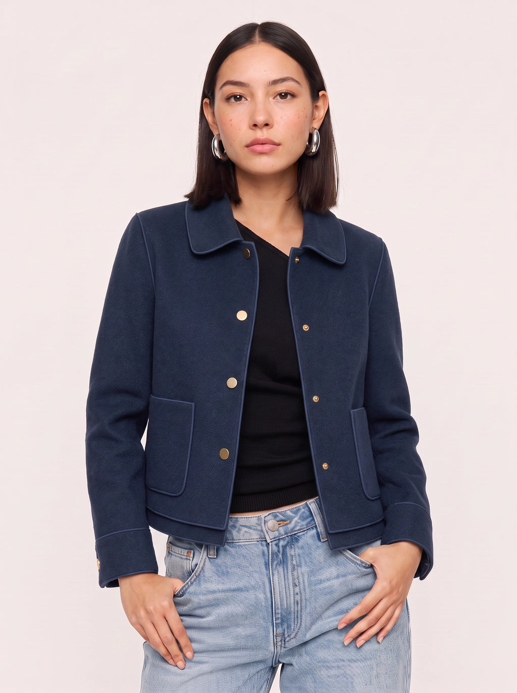 Curvella Collared Crop Jacket – Women Casual Blazer Autumn Workwear Office Tailored Button Front Jacket