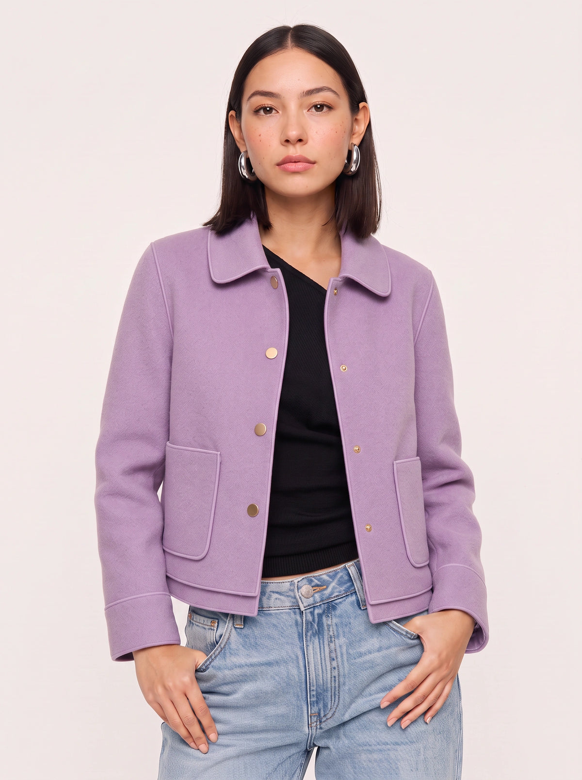 Curvella Collared Crop Jacket – Women Casual Blazer Autumn Workwear Office Tailored Button Front Jacket