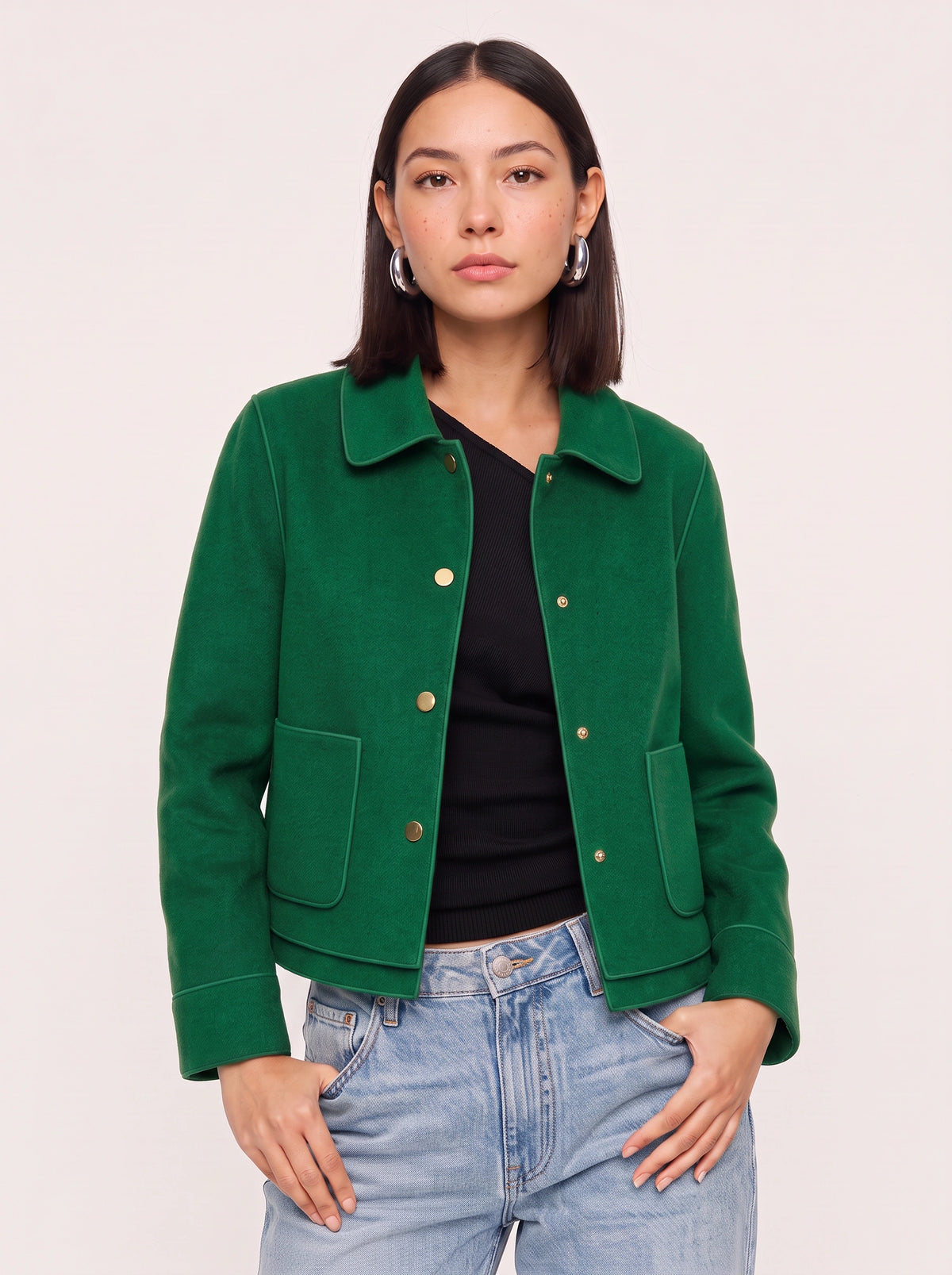 Curvella Collared Crop Jacket – Women Casual Blazer Autumn Workwear Office Tailored Button Front Jacket