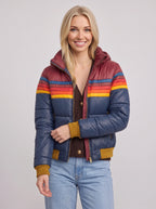 Chanridge Hooded Puffer Jacket – Retro Stripe Women Cropped Bomber Quilted Padded Autumn Casual Outerwear