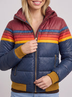 Chanridge Hooded Puffer Jacket – Retro Stripe Women Cropped Bomber Quilted Padded Autumn Casual Outerwear
