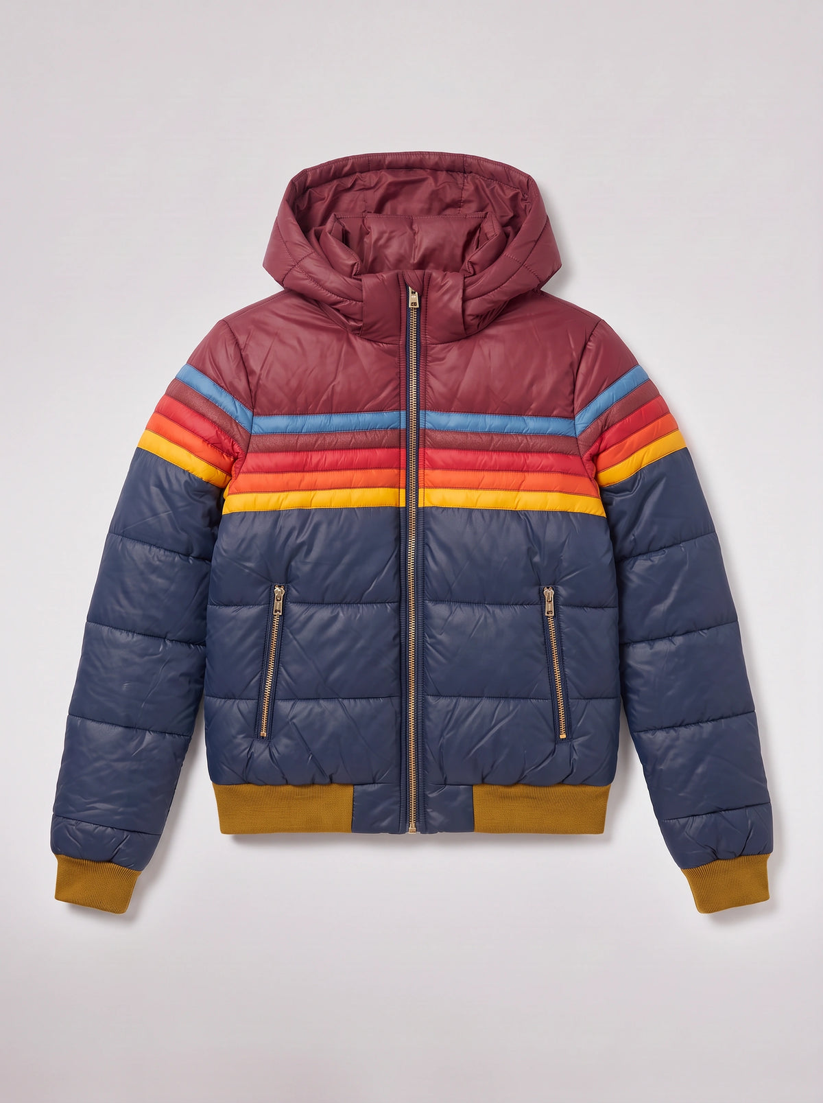 Chanridge Hooded Puffer Jacket – Retro Stripe Women Cropped Bomber Quilted Padded Autumn Casual Outerwear
