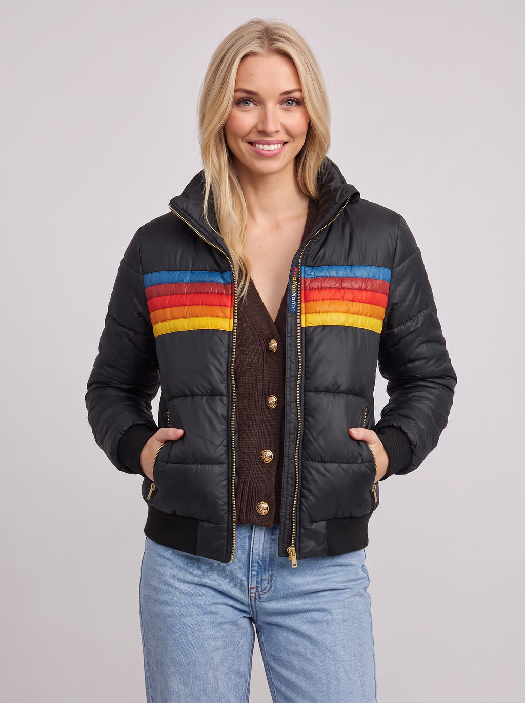 Chanridge Hooded Puffer Jacket – Retro Stripe Women Cropped Bomber Quilted Padded Autumn Casual Outerwear