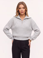 Colwida Oversized Half-Zip Knit Sweater – Chunky Ribbed Jumper Women Fall Casual Streetwear Knitwear