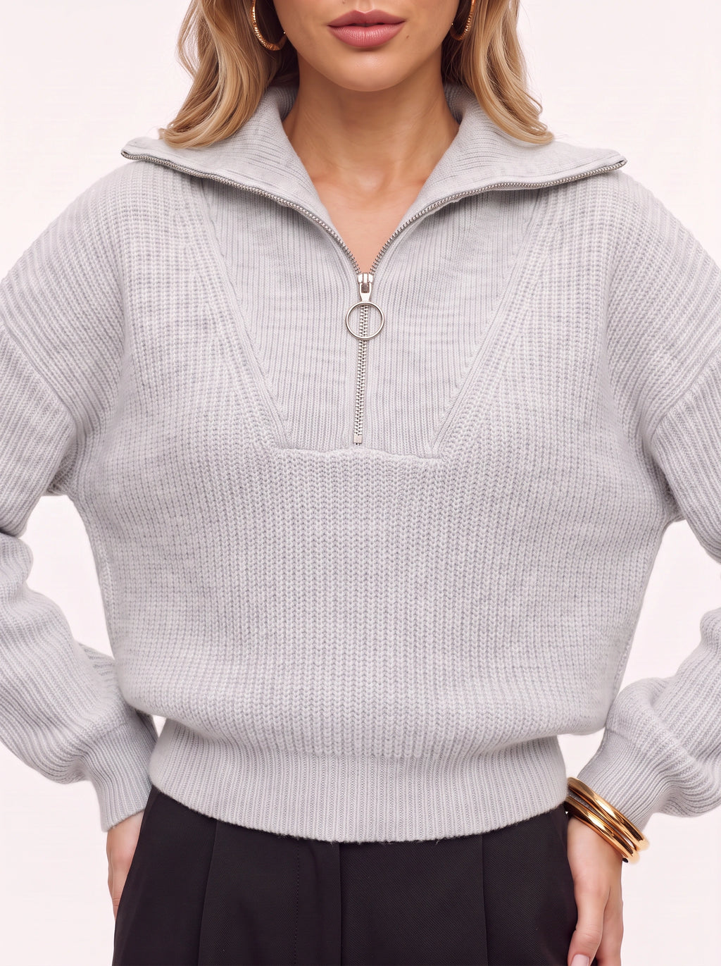 Colwida Oversized Half-Zip Knit Sweater – Chunky Ribbed Jumper Women Fall Casual Streetwear Knitwear