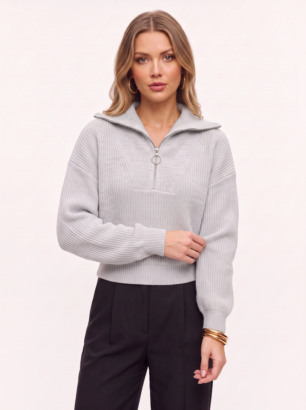 Colwida Oversized Half-Zip Knit Sweater – Chunky Ribbed Jumper Women Fall Casual Streetwear Knitwear