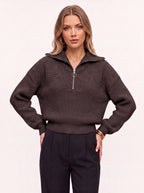 Colwida Oversized Half-Zip Knit Sweater – Chunky Ribbed Jumper Women Fall Casual Streetwear Knitwear