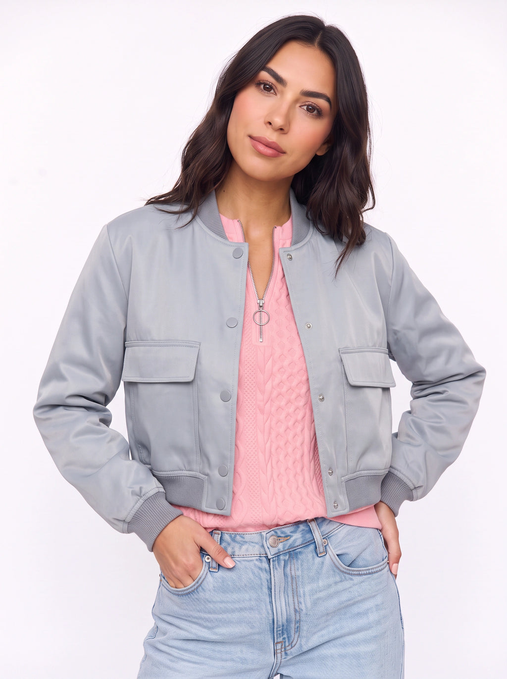 Flaplyn Cropped Bomber Jacket – Snap Front Women Casual Fall Streetwear Utility Bomber Jacket