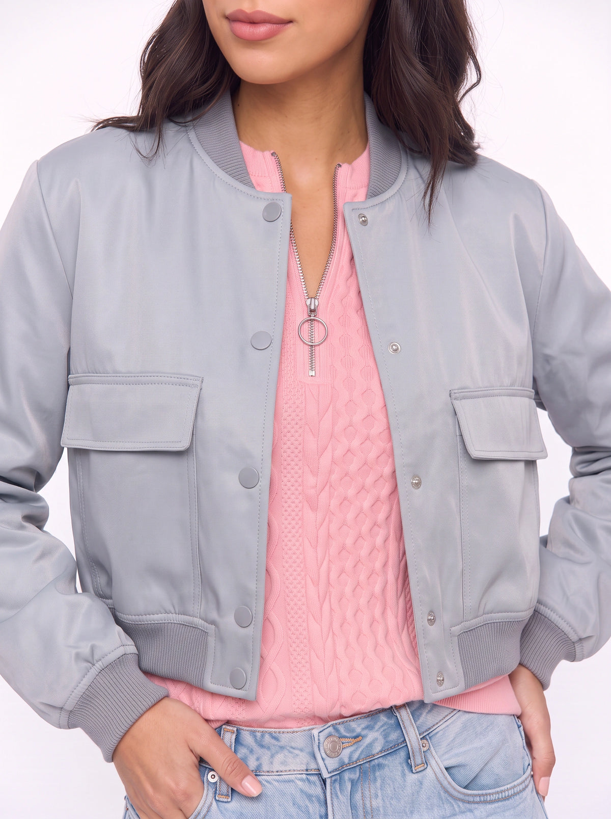 Flaplyn Cropped Bomber Jacket – Snap Front Women Casual Fall Streetwear Utility Bomber Jacket