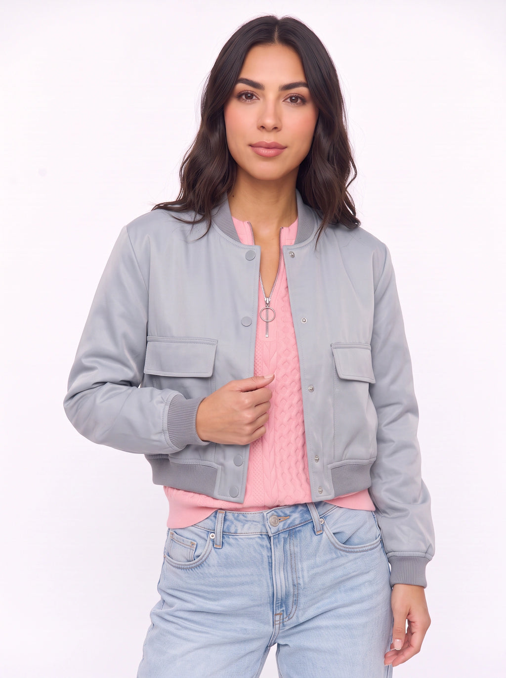 Flaplyn Cropped Bomber Jacket – Snap Front Women Casual Fall Streetwear Utility Bomber Jacket