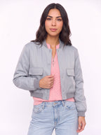 Flaplyn Cropped Bomber Jacket – Snap Front Women Casual Fall Streetwear Utility Bomber Jacket