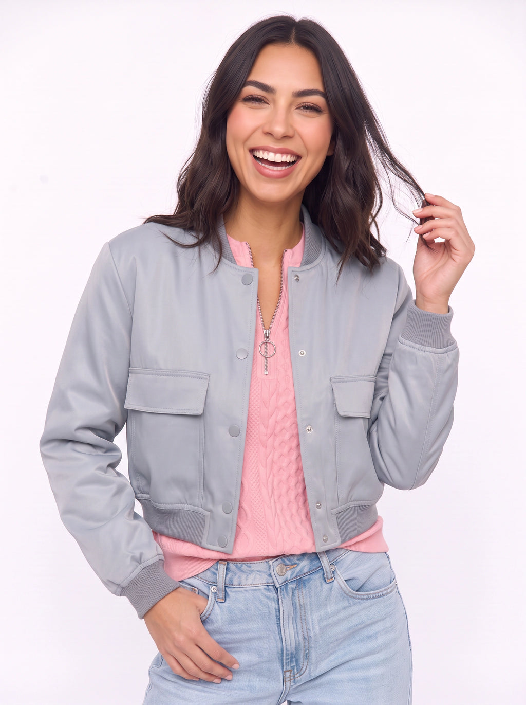 Flaplyn Cropped Bomber Jacket – Snap Front Women Casual Fall Streetwear Utility Bomber Jacket