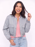 Flaplyn Cropped Bomber Jacket – Snap Front Women Casual Fall Streetwear Utility Bomber Jacket