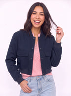 Flaplyn Cropped Bomber Jacket – Snap Front Women Casual Fall Streetwear Utility Bomber Jacket