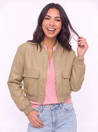 Flaplyn Cropped Bomber Jacket – Snap Front Women Casual Fall Streetwear Utility Bomber Jacket