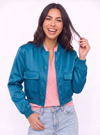 Flaplyn Cropped Bomber Jacket – Snap Front Women Casual Fall Streetwear Utility Bomber Jacket