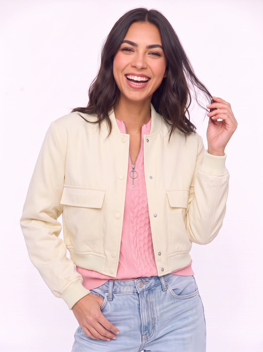 Flaplyn Cropped Bomber Jacket – Snap Front Women Casual Fall Streetwear Utility Bomber Jacket