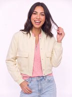 Flaplyn Cropped Bomber Jacket – Snap Front Women Casual Fall Streetwear Utility Bomber Jacket