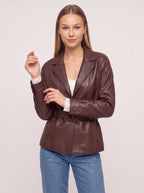 Cuffolla Belted Leather Blazer – Women Tailored Office Jacket Longline Formal Work Blazer