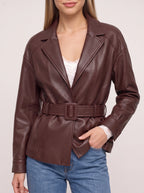 Cuffolla Belted Leather Blazer – Women Tailored Office Jacket Longline Formal Work Blazer