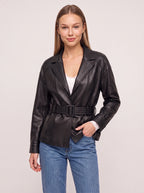 Cuffolla Belted Leather Blazer – Women Tailored Office Jacket Longline Formal Work Blazer
