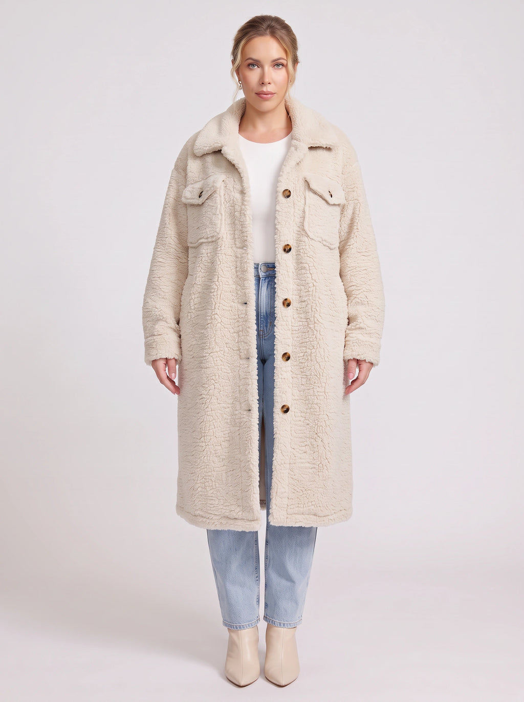 Flapoque Oversized Teddy Coat – Women Longline Fleece Jacket Winter Casual Streetwear Trench Coat