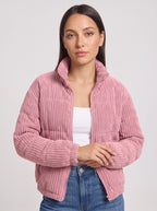 Chunova Ribbed Puffer Jacket – Oversized Zip Front Women Casual Streetwear Corduroy Bomber Jacket