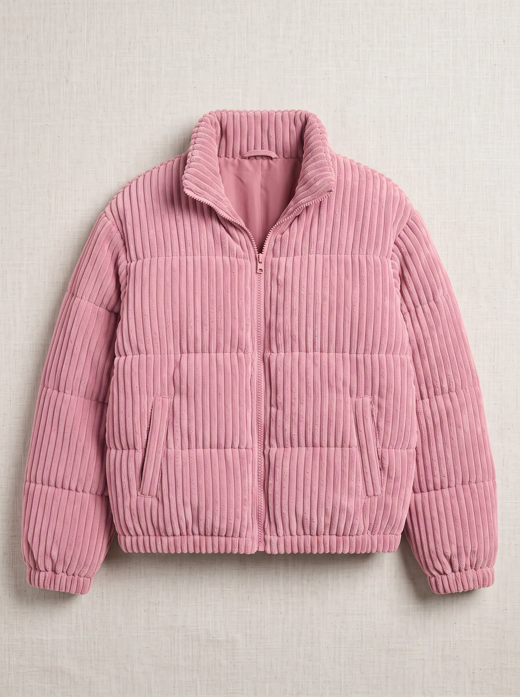 Chunova Ribbed Puffer Jacket – Oversized Zip Front Women Casual Streetwear Corduroy Bomber Jacket