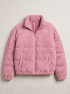 Chunova Ribbed Puffer Jacket – Oversized Zip Front Women Casual Streetwear Corduroy Bomber Jacket