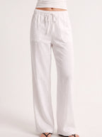Fladra Relaxed Wide-Leg Linen Trousers – Drawstring Casual Lounge Women Holiday Beach Trousers