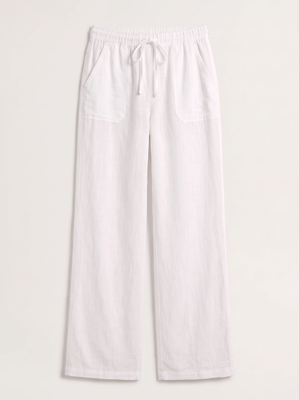 Fladra Relaxed Wide-Leg Linen Trousers – Drawstring Casual Lounge Women Holiday Beach Trousers