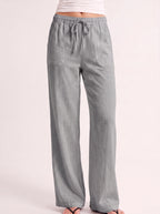 Fladra Relaxed Wide-Leg Linen Trousers – Drawstring Casual Lounge Women Holiday Beach Trousers