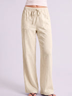 Fladra Relaxed Wide-Leg Linen Trousers – Drawstring Casual Lounge Women Holiday Beach Trousers