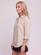 Solenne Relaxed Linen Shirt – Oversized Women Casual Office Autumn Workwear V-Neck Button Shirt