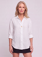Solenne Relaxed Linen Shirt – Oversized Women Casual Office Autumn Workwear V-Neck Button Shirt