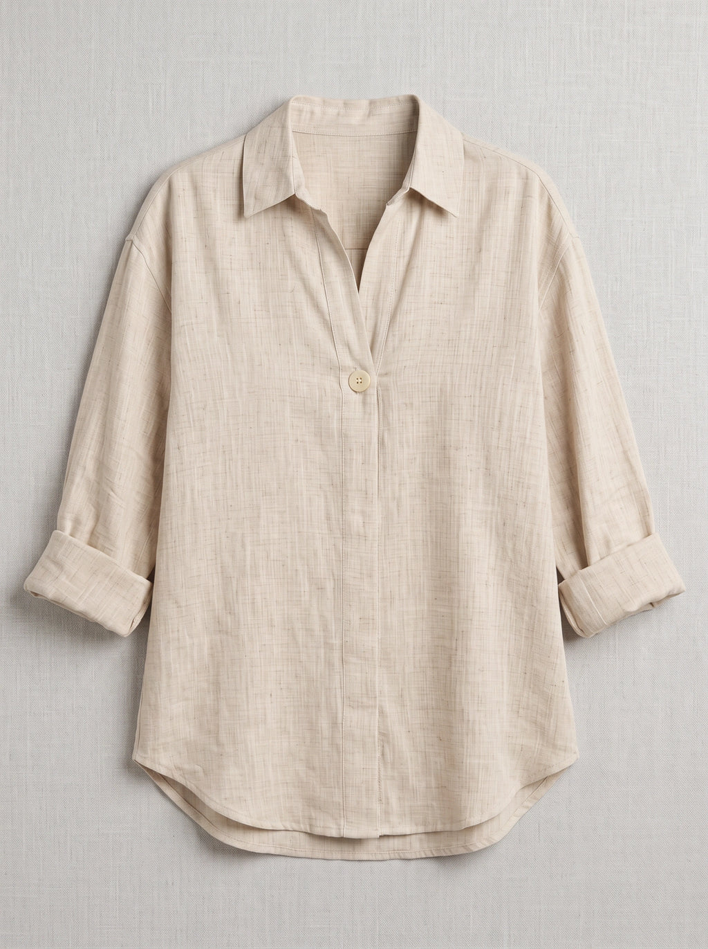 Solenne Relaxed Linen Shirt – Oversized Women Casual Office Autumn Workwear V-Neck Button Shirt