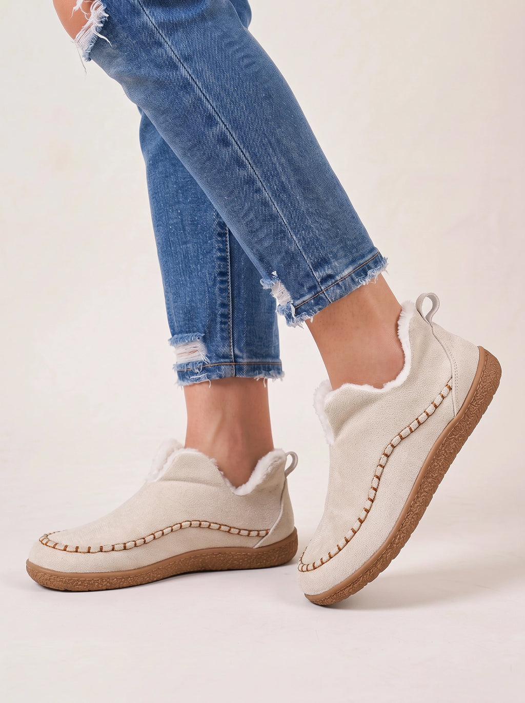 Scalvyn Shearling-Lined Ankle Boots – Women Faux Suede Slip-On Flat Casual Cosy Autumn Winter Ankle Boots
