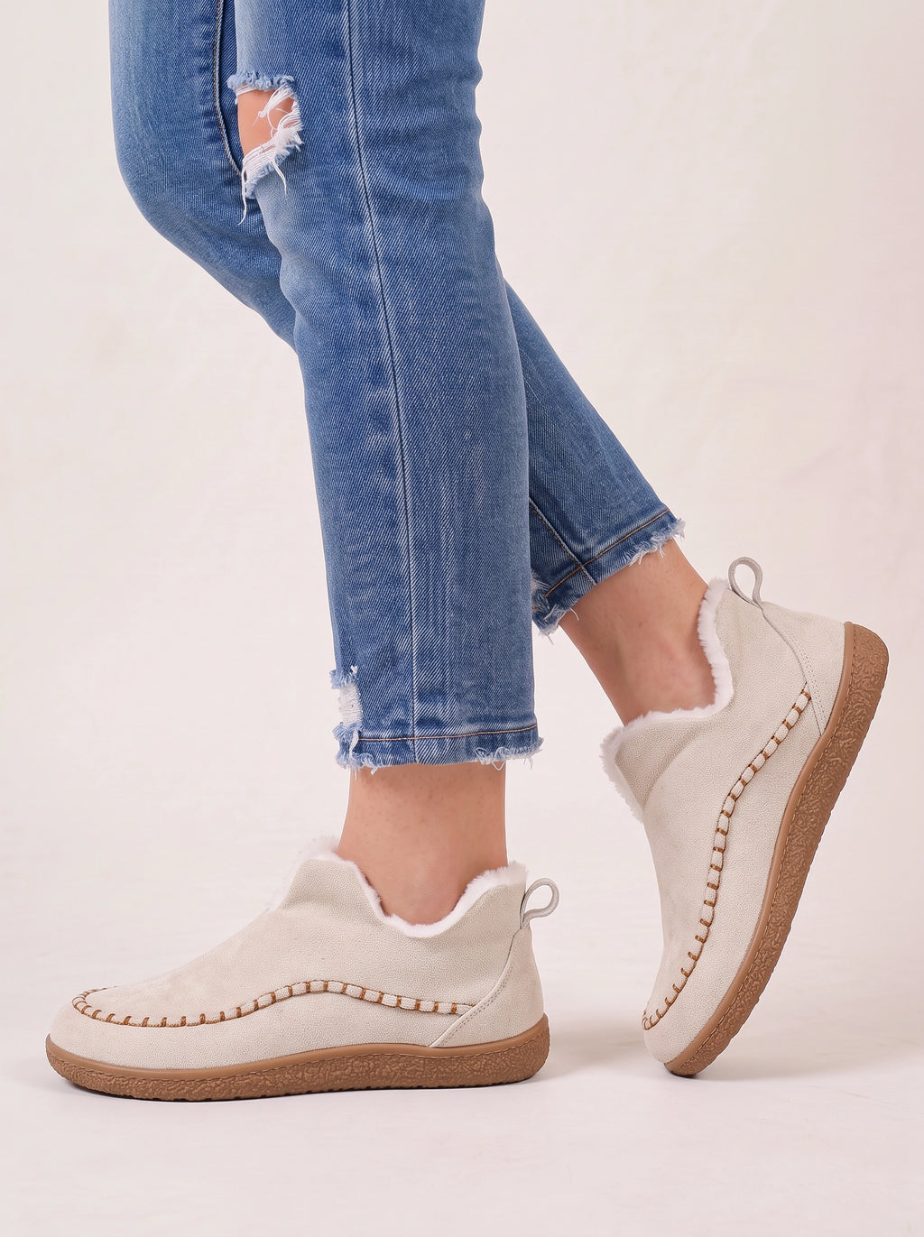 Scalvyn Shearling-Lined Ankle Boots – Women Faux Suede Slip-On Flat Casual Cosy Autumn Winter Ankle Boots