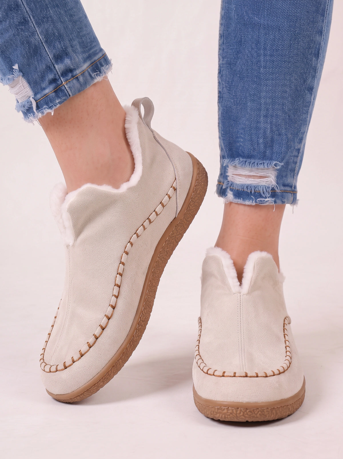 Scalvyn Shearling-Lined Ankle Boots – Women Faux Suede Slip-On Flat Casual Cosy Autumn Winter Ankle Boots