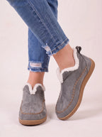 Scalvyn Shearling-Lined Ankle Boots – Women Faux Suede Slip-On Flat Casual Cosy Autumn Winter Ankle Boots