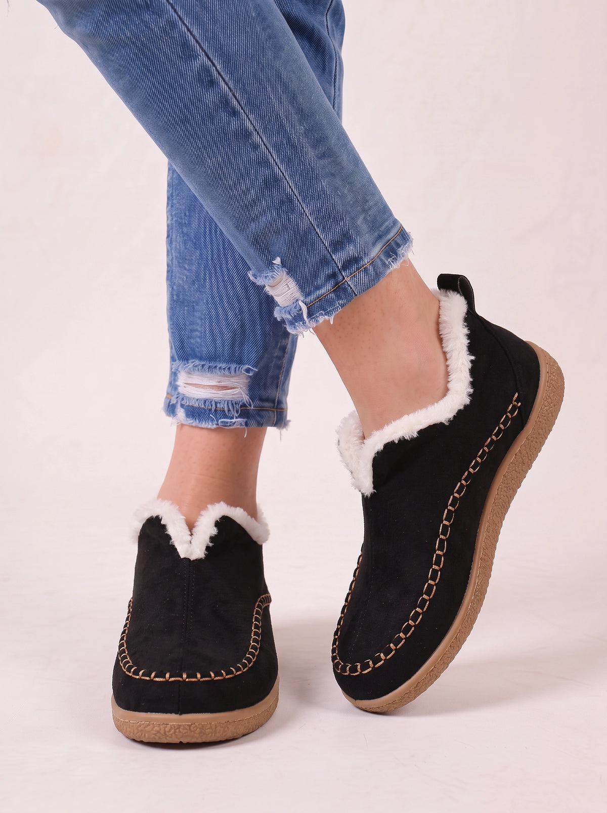 Scalvyn Shearling-Lined Ankle Boots – Women Faux Suede Slip-On Flat Casual Cosy Autumn Winter Ankle Boots