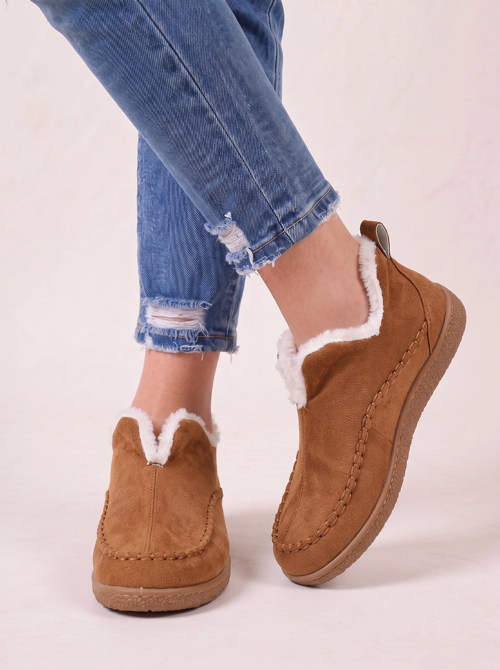 Scalvyn Shearling-Lined Ankle Boots – Women Faux Suede Slip-On Flat Casual Cosy Autumn Winter Ankle Boots