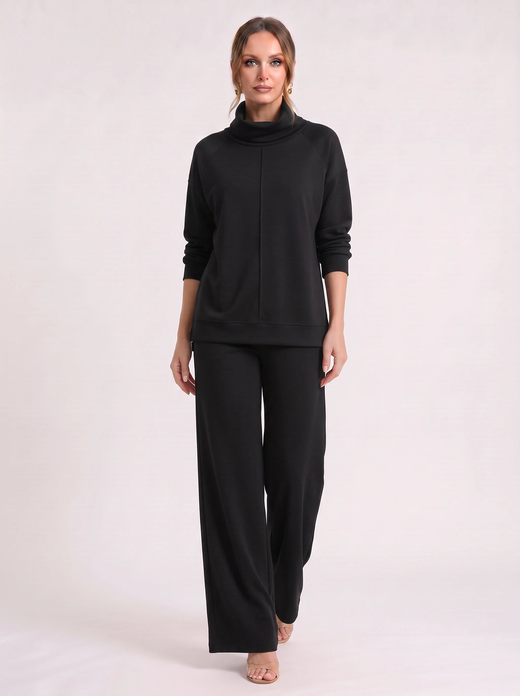 Funel Cowl Neck Wide-Leg Lounge Set – Oversized Jumper Tracksuit Women Casual Loungewear Co-Ord Set