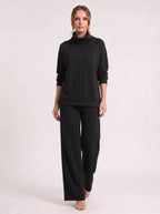 Funel Cowl Neck Wide-Leg Lounge Set – Oversized Jumper Tracksuit Women Casual Loungewear Co-Ord Set