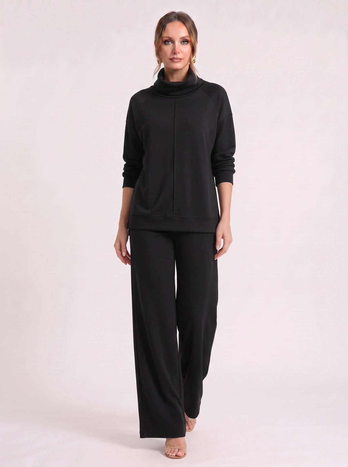 Funel Cowl Neck Wide-Leg Lounge Set – Oversized Jumper Tracksuit Women Casual Loungewear Co-Ord Set