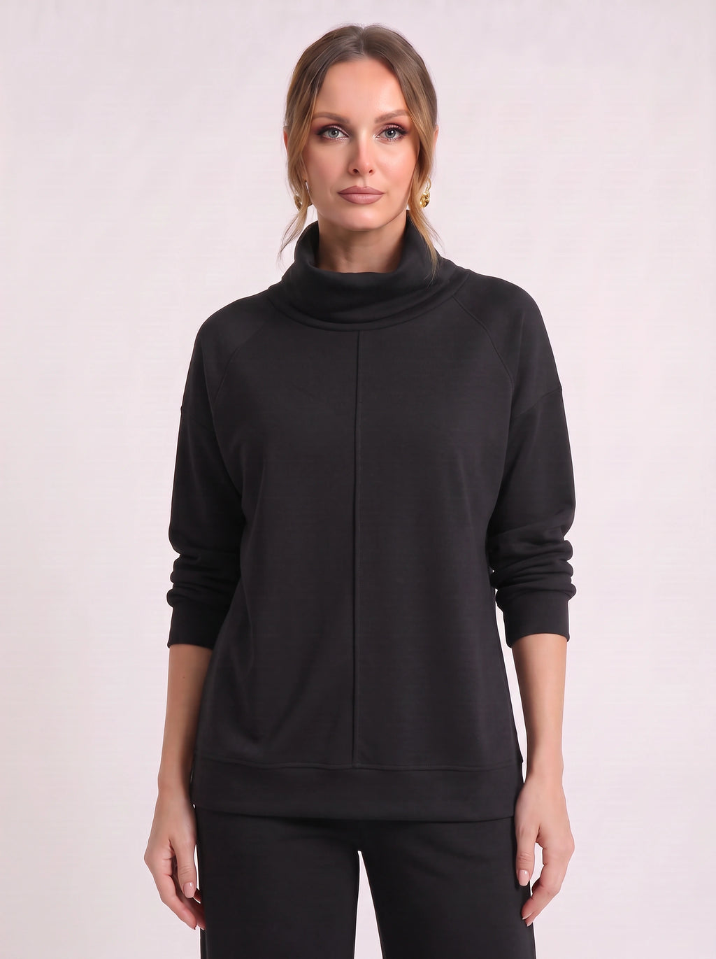 Funel Cowl Neck Wide-Leg Lounge Set – Oversized Jumper Tracksuit Women Casual Loungewear Co-Ord Set