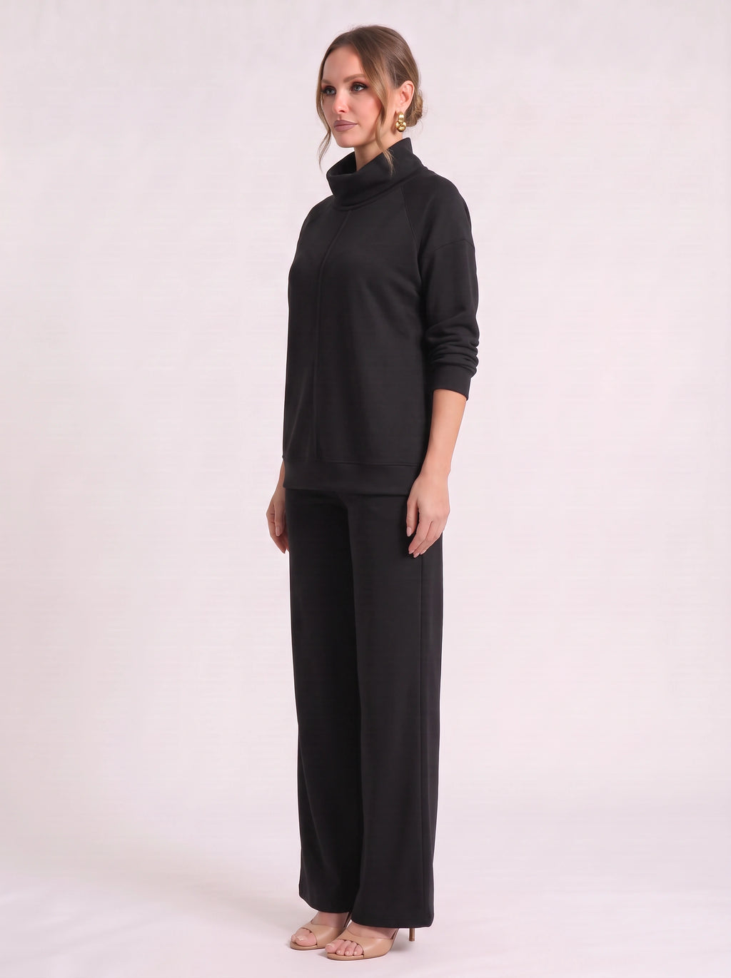 Funel Cowl Neck Wide-Leg Lounge Set – Oversized Jumper Tracksuit Women Casual Loungewear Co-Ord Set