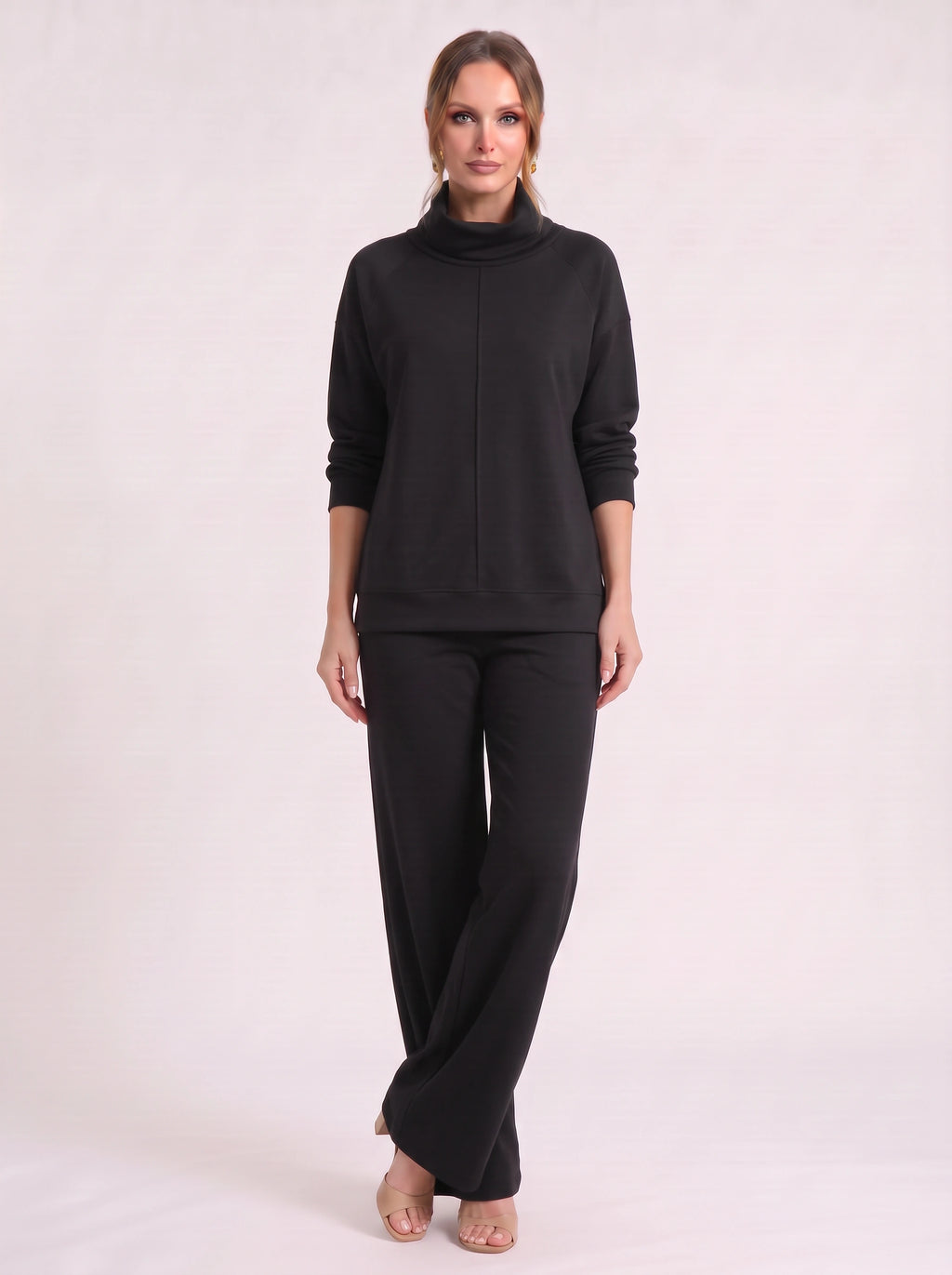 Funel Cowl Neck Wide-Leg Lounge Set – Oversized Jumper Tracksuit Women Casual Loungewear Co-Ord Set
